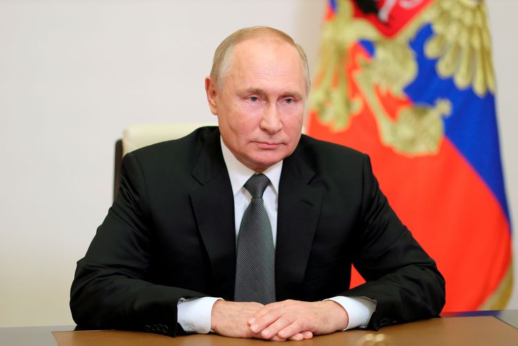 Russian President Putin addresses participants of a forest and land use event as part of the UN Climate Change Conference (COP26), via video link from a residence outside Moscow