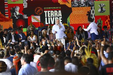 Brasília (DF), 28/04/2023 - O presidente Luiz Inácio Lula da Silva durante o encerramento do Acampamento Terra Livre. Foto: Marcelo Camargo/Agência Brasil