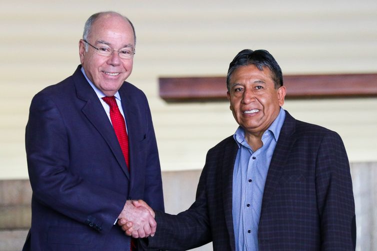 Brasília, DF 17/11/2023 O vice-presidente da Bolívia, David Choquehuanca Céspedes, é recebido pelo chanceler Mauro Vieira, no Palácio Itamaraty. Foto: Fabio Rodrigues-Pozzebom/ Agência Brasil